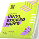 Premium Printable Vinyl Sticker Paper for Inkjet Printer and Laser - 50 White Matte Sticker Paper Waterproof - Durability Adhesive Paper