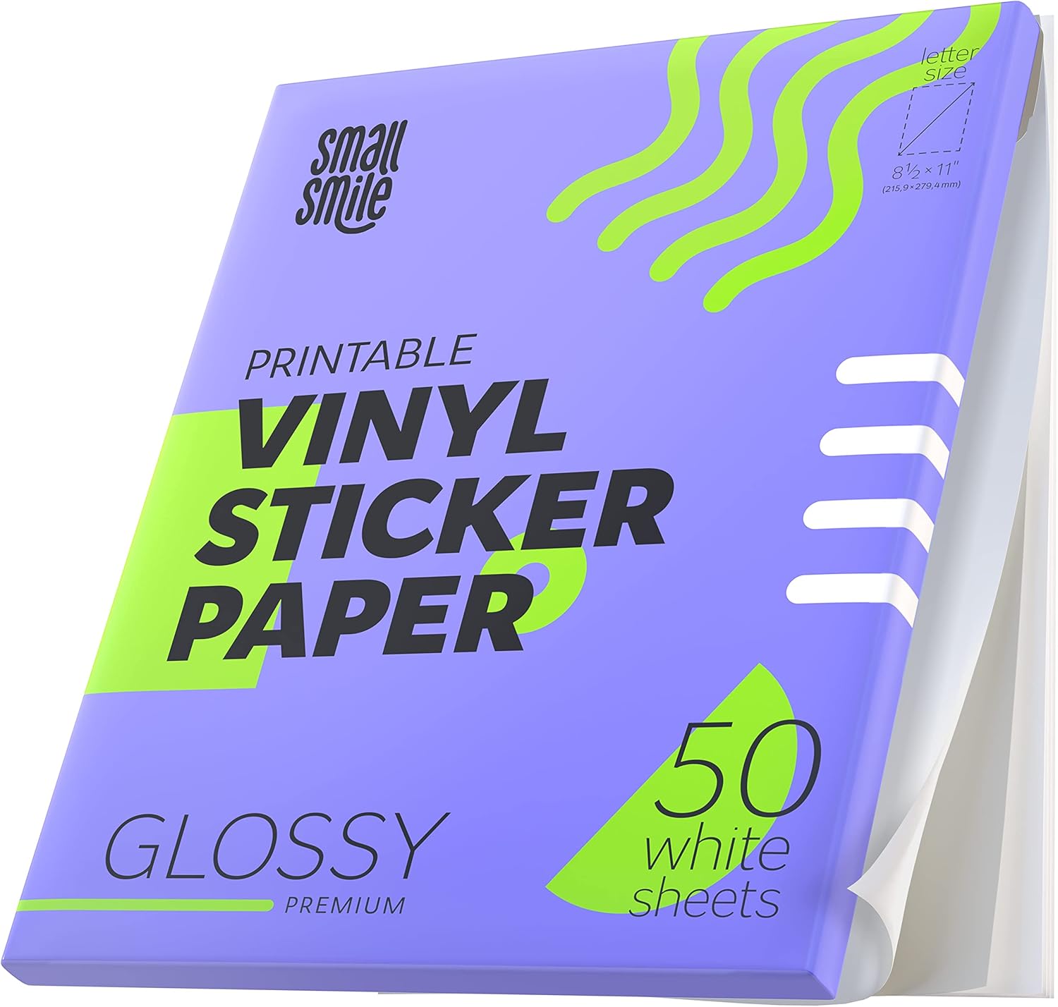 Premium Printable Vinyl Sticker Paper for Inkjet Printer and Laser - 50 White Glossy Sticker Paper Waterproof - Durability Adhesive Paper 8.5 x 11, Fast Dry, Holds Ink Well, Great for Cutting Machines