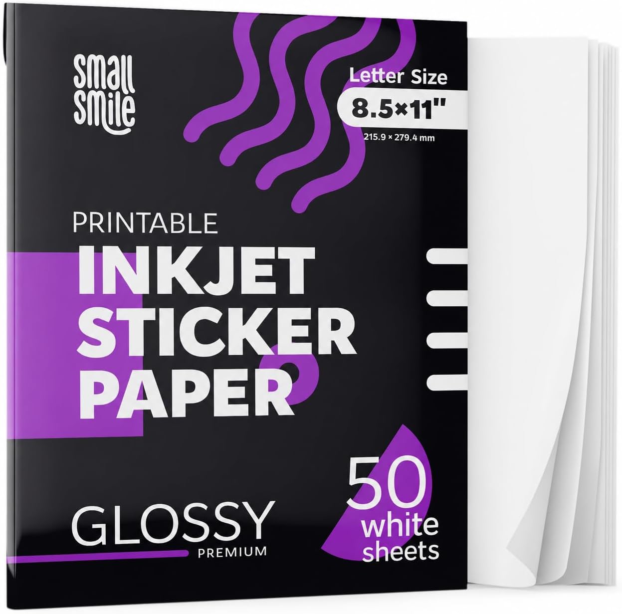 Premium Printable Glossy Sticker Paper for Inkjet Printer - 50 White Adhesive Sticker Sheets - Glossy Photo Sticker Paper 8.5 x 11 Inch for DIY Labels, Crafts and Photo Printing