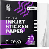 Premium Printable Glossy Sticker Paper for Inkjet Printer - 50 White Adhesive Sticker Sheets - Glossy Photo Sticker Paper 8.5 x 11 Inch for DIY Labels, Crafts and Photo Printing