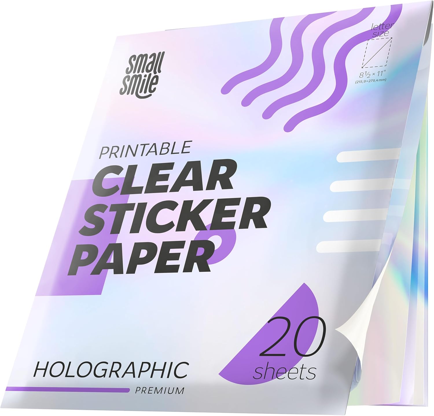 Clear Holographic Sticker Paper for Inkjet Printer and Laser – 20 Sheets, 8.5x11 Printable Vinyl Clear Sticker Paper, Waterproof Transparent Labels for DIY Stickers & Decals