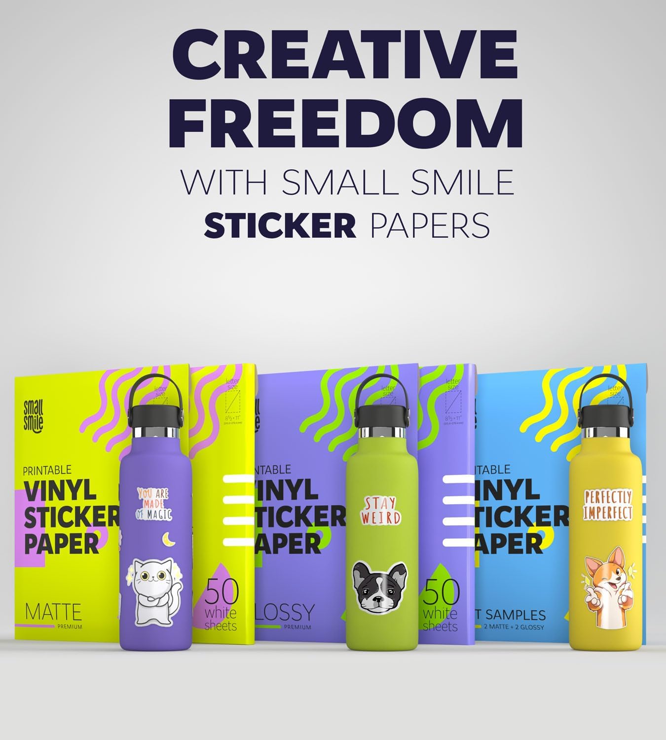 Premium Printable Vinyl Sticker Paper for Inkjet Printer and Laser - 100 White Glossy Sticker Paper Waterproof - Durability Adhesive Paper 8.5x11 (Shine Glossy, 100 Sheets)