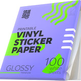 Premium Printable Vinyl Sticker Paper for Inkjet Printer and Laser - 100 White Glossy Sticker Paper Waterproof - Durability Adhesive Paper 8.5x11 (Shine Glossy, 100 Sheets)