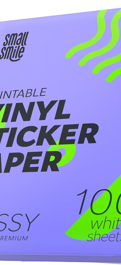 Premium Printable Vinyl Sticker Paper for Inkjet Printer and Laser - 100 White Glossy Sticker Paper Waterproof - Durability Adhesive Paper 8.5x11 (Shine Glossy, 100 Sheets)