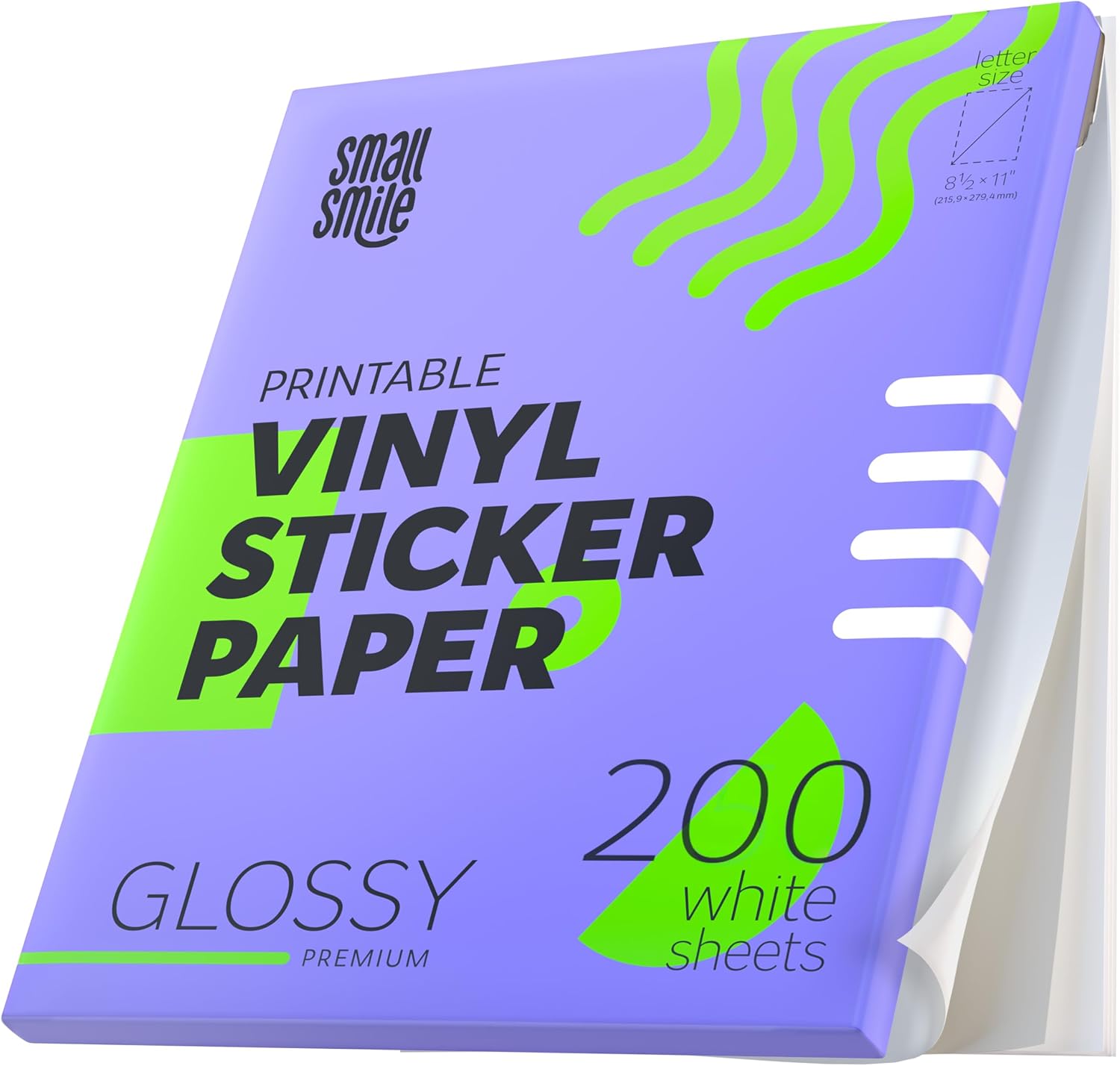 Premium Printable Vinyl Sticker Paper for Inkjet Printer and Laser - 200 White Glossy Sticker Paper Waterproof - Durability Adhesive Paper 8.5x11 (Shine Glossy, 200 Sheets)