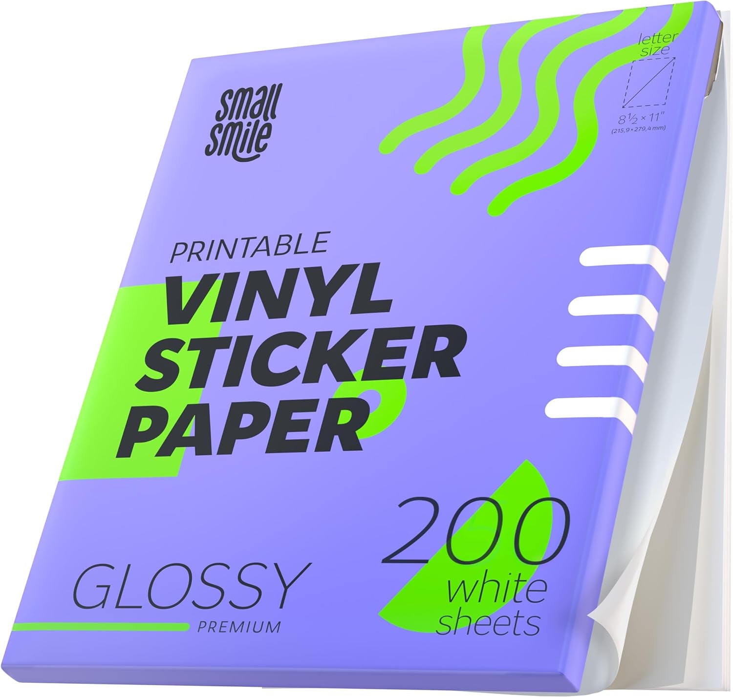 Premium Printable Vinyl Sticker Paper for Inkjet Printer and Laser - 200 White Glossy Sticker Paper Waterproof - Durability Adhesive Paper 8.5x11 (Shine Glossy, 200 Sheets)