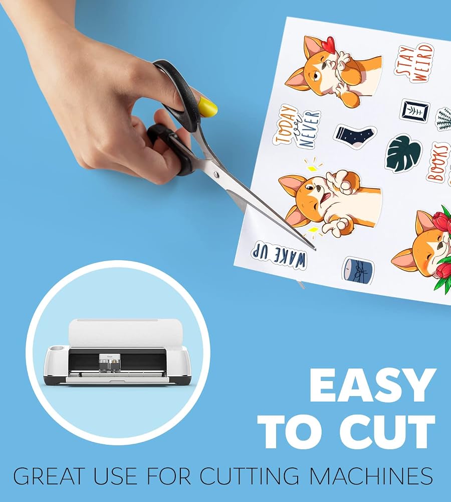 Premium Printable Vinyl Sticker Paper for Inkjet Printer and Laser - 4 White Matte and Glossy Sticker Paper Waterproof - Durability Adhesive Paper 8.5 x 11, Holds Ink Well, Great for Cutting Machines