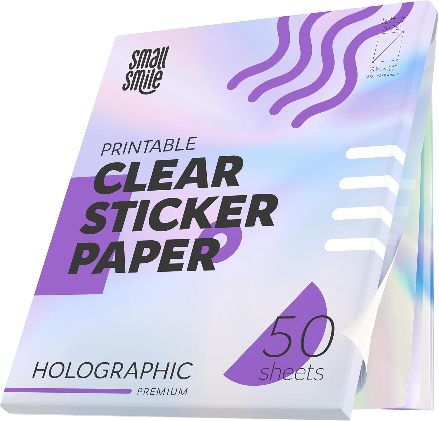 Clear Holographic Sticker Paper for Inkjet Printer and Laser – 50 Sheets, 8.5x11 Printable Vinyl Clear Sticker Paper, Waterproof Transparent Labels for DIY Stickers & Decals