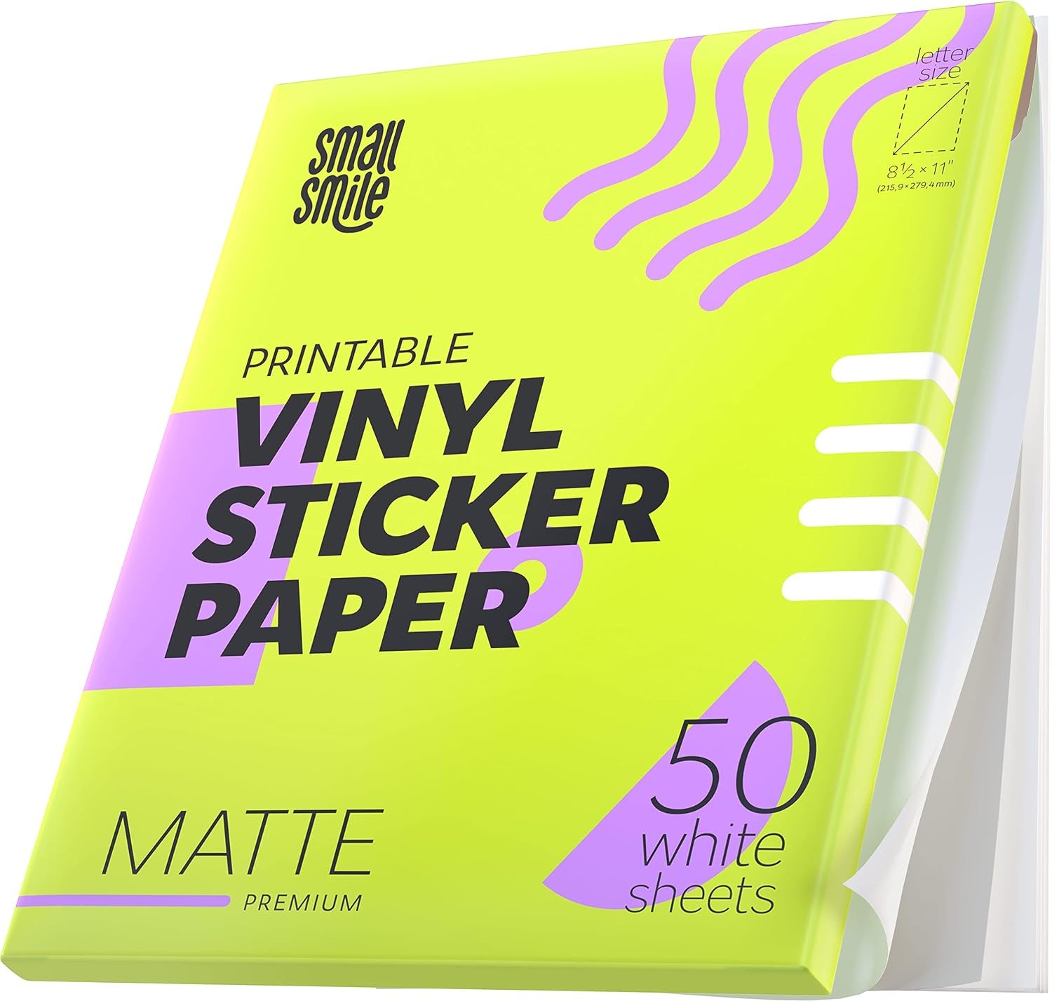 Premium Printable Vinyl Sticker Paper for Inkjet Printer and Laser - 50 White Matte Sticker Paper Waterproof - Durability Adhesive Paper 8.5 x 11, Fast Dry, Holds Ink Well, Great for Cutting Machines