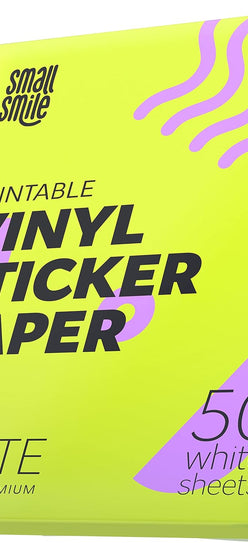 Premium Printable Vinyl Sticker Paper for Inkjet Printer and Laser - 50 White Matte Sticker Paper Waterproof - Durability Adhesive Paper 8.5 x 11, Fast Dry, Holds Ink Well, Great for Cutting Machines