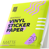 Premium Printable Vinyl Sticker Paper for Inkjet Printer and Laser - 20 White Matte Sticker Paper Waterproof - Durability Adhesive Paper 8.5 x 11, Fast Dry, Holds Ink Well, Great for Cutting Machines