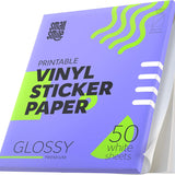 Premium Printable Vinyl Sticker Paper for Inkjet Printer and Laser - 50 White Glossy Sticker Paper Waterproof - Durability Adhesive Paper 8.5 x 11, Fast Dry, Holds Ink Well, Great for Cutting Machines