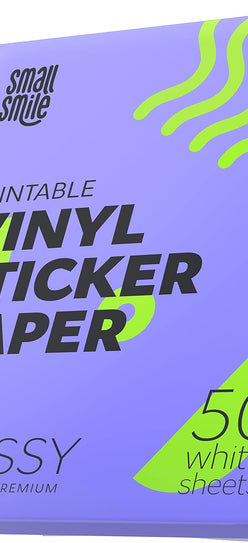 Premium Printable Vinyl Sticker Paper for Inkjet Printer and Laser - 50 White Glossy Sticker Paper Waterproof - Durability Adhesive Paper 8.5 x 11, Fast Dry, Holds Ink Well, Great for Cutting Machines