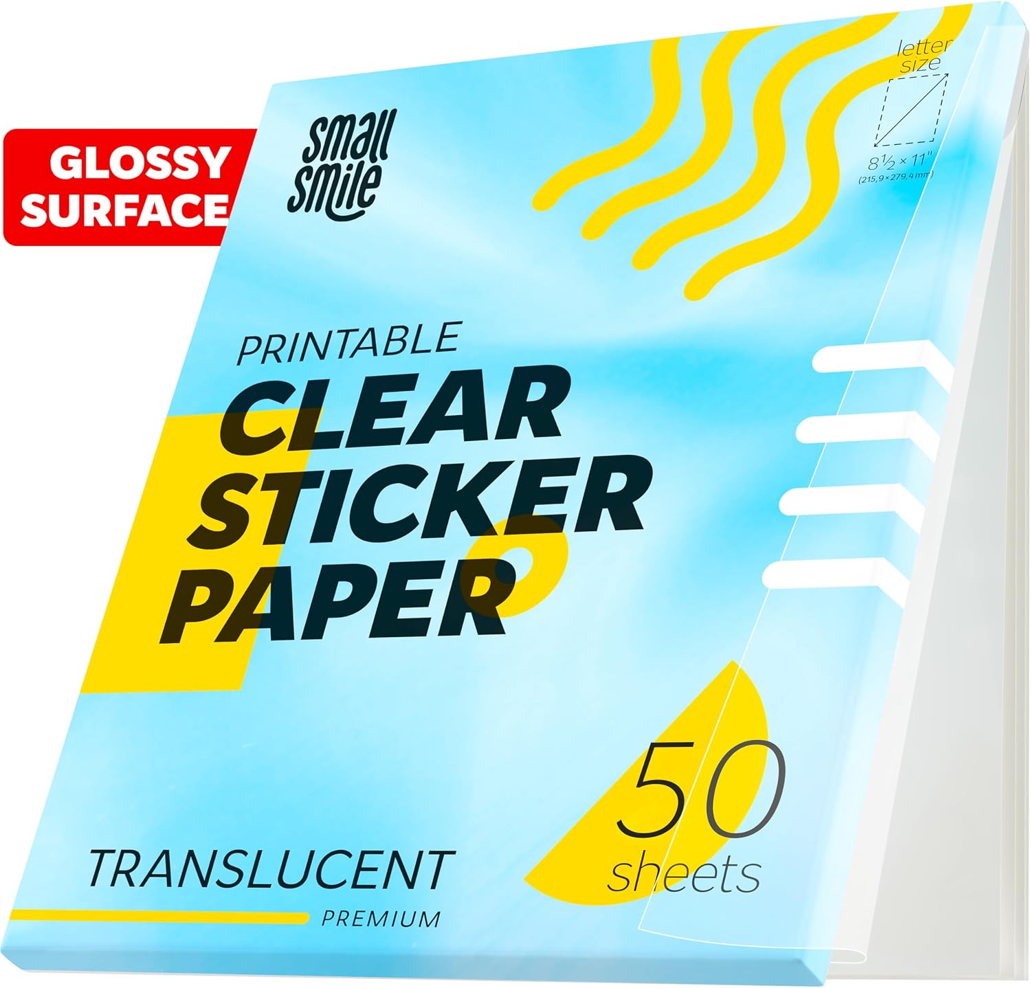 95% Clear Sticker Paper for Inkjet Printer and Laser – 50 Sheets, 8.5x11 Transparent Sticker Paper, Printable Vinyl, Waterproof Clear Labels for DIY Stickers & Decals