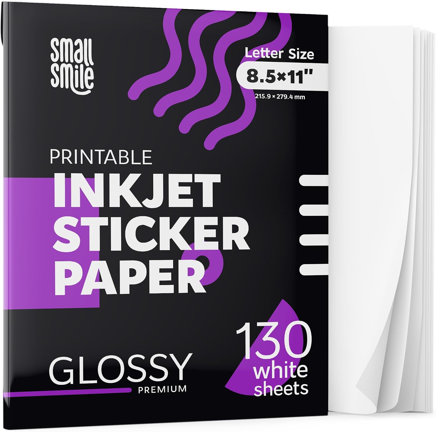 Premium Printable Glossy Sticker Paper for Inkjet Printer - 130 White Adhesive Sticker Sheets - Glossy Photo Sticker Paper 8.5 x 11 Inch for DIY Labels, Crafts and Photo Printing