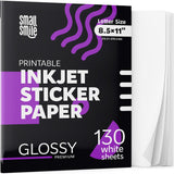 Premium Printable Glossy Sticker Paper for Inkjet Printer - 130 White Adhesive Sticker Sheets - Glossy Photo Sticker Paper 8.5 x 11 Inch for DIY Labels, Crafts and Photo Printing
