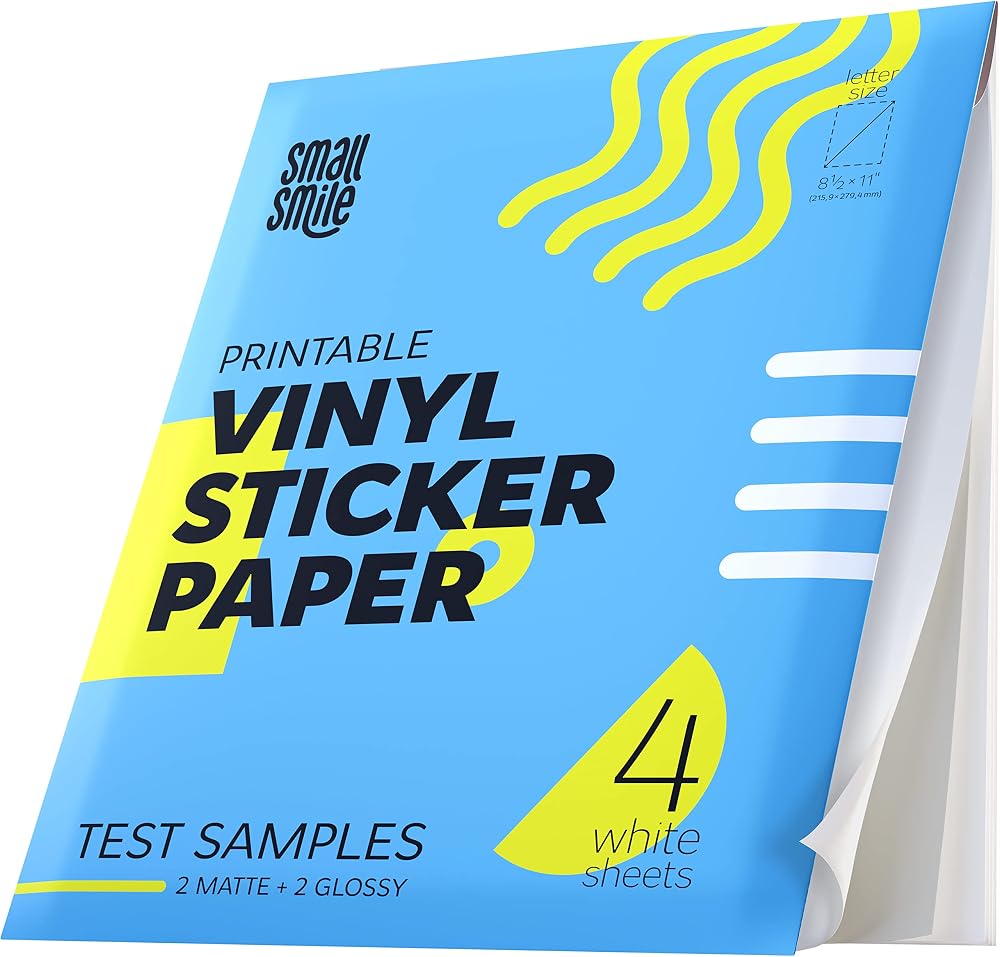 Premium Printable Vinyl Sticker Paper for Inkjet Printer and Laser - 4 White Matte and Glossy Sticker Paper Waterproof - Durability Adhesive Paper 8.5 x 11, Holds Ink Well, Great for Cutting Machines