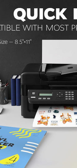 Premium Printable Vinyl Sticker Paper for Inkjet Printer and Laser - 4 White Matte and Glossy Sticker Paper Waterproof - Durability Adhesive Paper 8.5 x 11, Holds Ink Well, Great for Cutting Machines