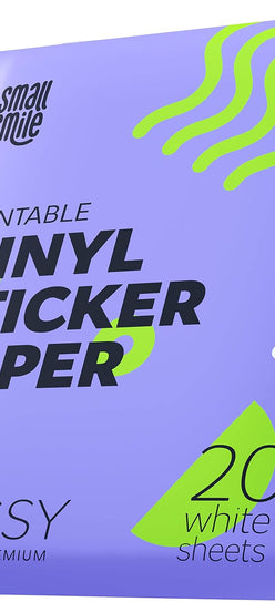 Premium Printable Vinyl Sticker Paper for Inkjet Printer and Laser - 20 White Glossy Sticker Paper Waterproof - Durability Adhesive Paper 8.5 x 11, Fast Dry, Holds Ink Well, Great for Cutting Machines