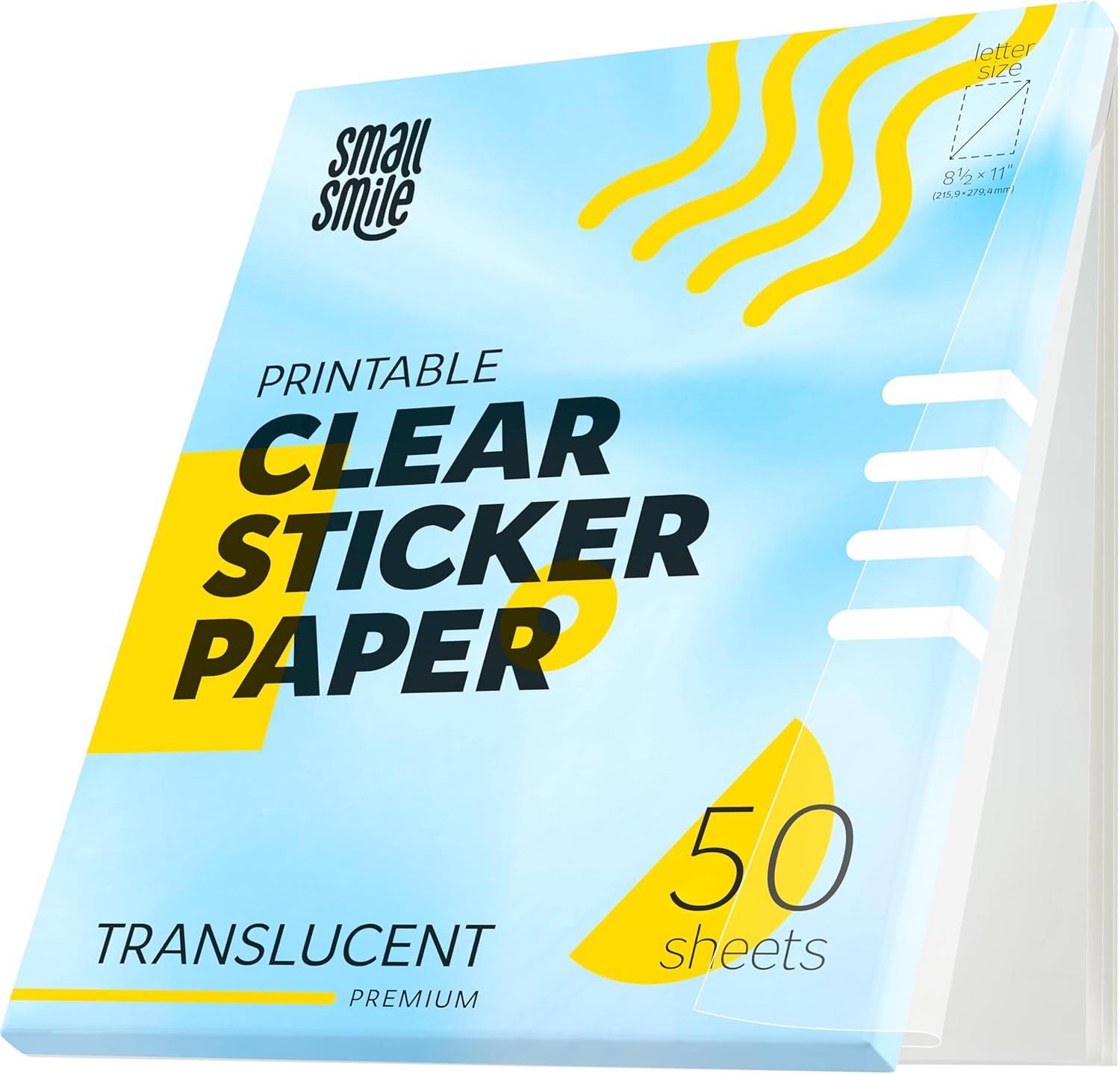 95% Clear Sticker Paper for Inkjet Printer and Laser – 50 Sheets, 8.5x11 Transparent Sticker Paper, Printable Vinyl, Waterproof Clear Labels for DIY Stickers & Decals
