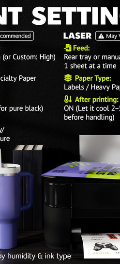 Premium Printable Vinyl Sticker Paper for Inkjet Printer and Laser - 20 White Glossy Sticker Paper Waterproof - Durability Adhesive Paper 8.5 x 11, Fast Dry, Holds Ink Well, Great for Cutting Machines