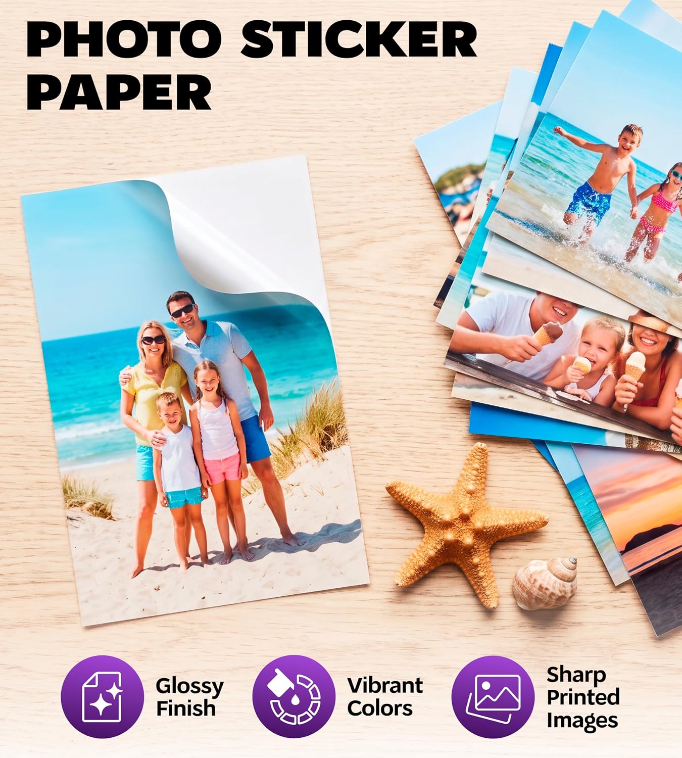 Premium Printable Glossy Sticker Paper for Inkjet Printer - 50 White Adhesive Sticker Sheets - Glossy Photo Sticker Paper 8.5 x 11 Inch for DIY Labels, Crafts and Photo Printing