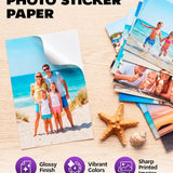 Premium Printable Glossy Sticker Paper for Inkjet Printer - 50 White Adhesive Sticker Sheets - Glossy Photo Sticker Paper 8.5 x 11 Inch for DIY Labels, Crafts and Photo Printing