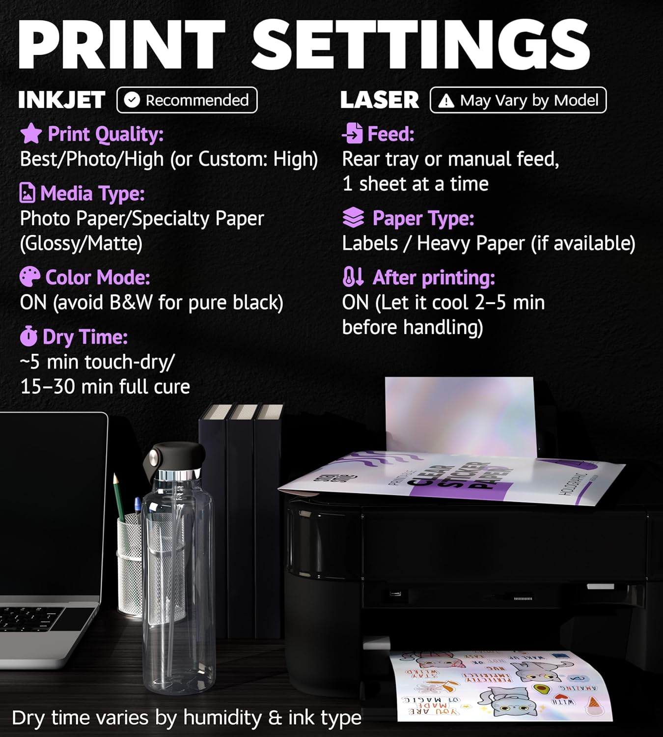 Clear Holographic Sticker Paper for Inkjet Printer and Laser – 20 Sheets, 8.5x11 Printable Vinyl Clear Sticker Paper, Waterproof Transparent Labels for DIY Stickers & Decals