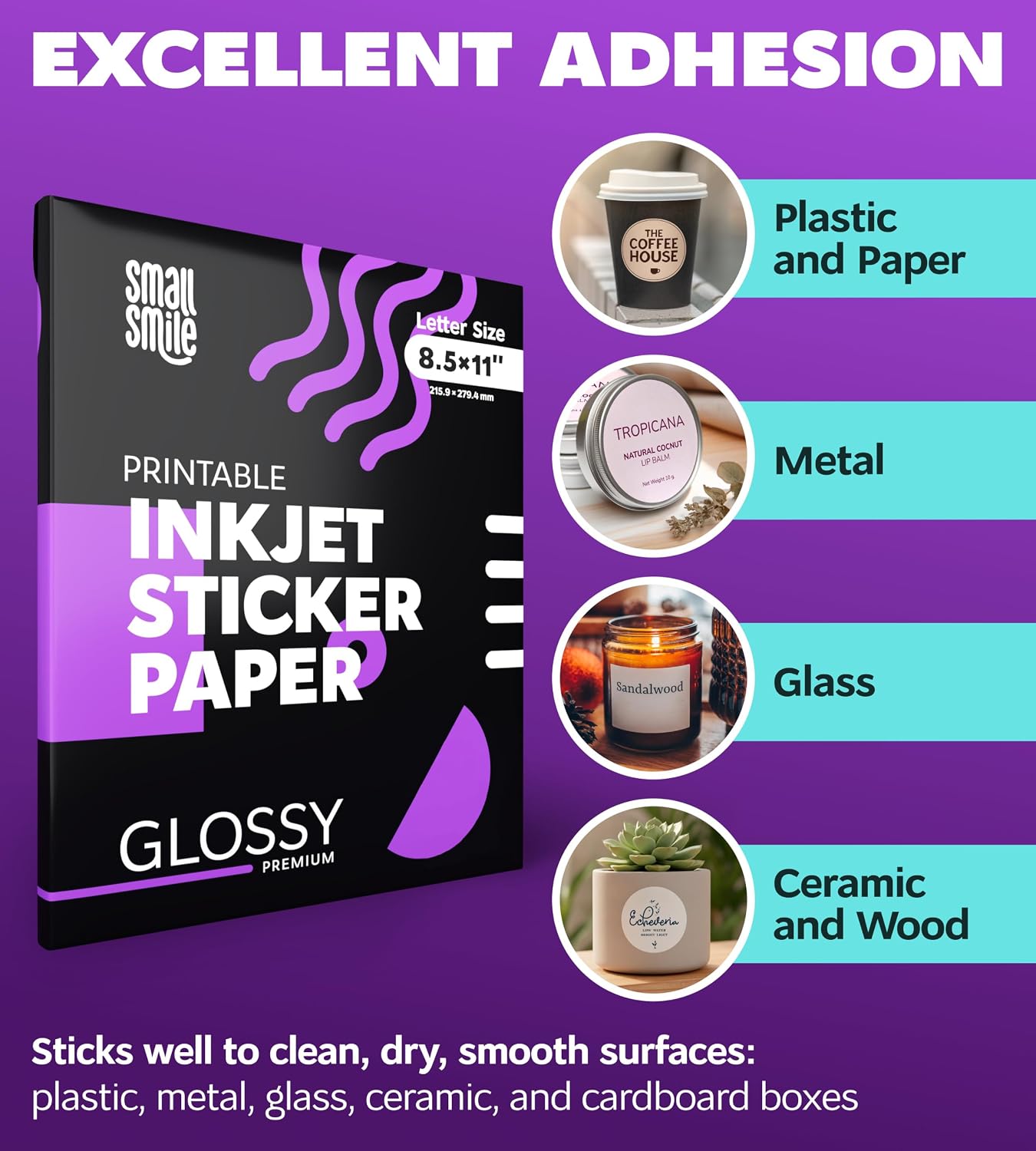 Premium Printable Glossy Sticker Paper for Inkjet Printer - 300 White Adhesive Sticker Sheets - Glossy Photo Sticker Paper 8.5 x 11 Inch for DIY Labels, Crafts and Photo Printing