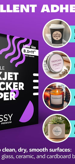 Premium Printable Glossy Sticker Paper for Inkjet Printer - 300 White Adhesive Sticker Sheets - Glossy Photo Sticker Paper 8.5 x 11 Inch for DIY Labels, Crafts and Photo Printing