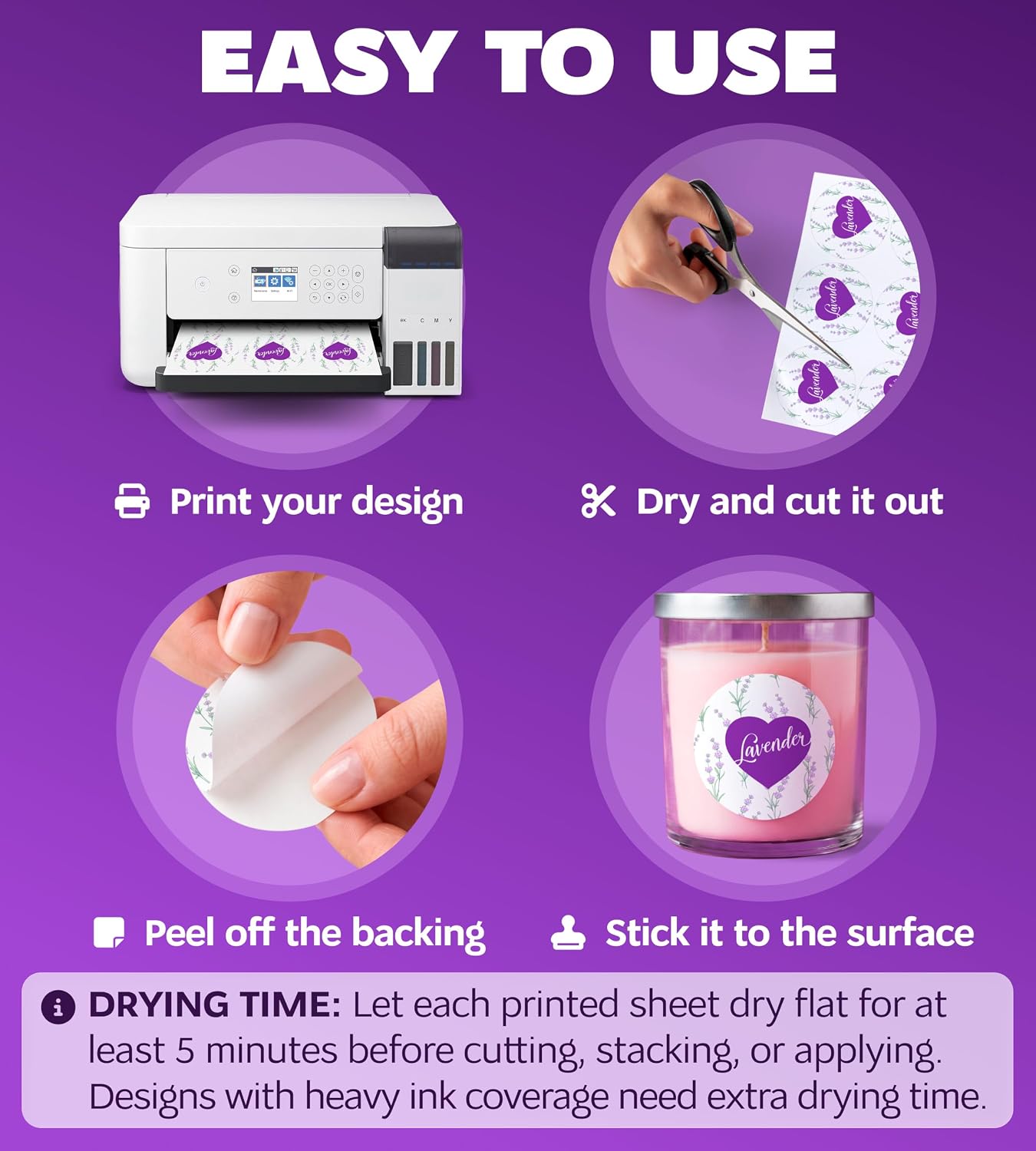 Premium Printable Glossy Sticker Paper for Inkjet Printer - 130 White Adhesive Sticker Sheets - Glossy Photo Sticker Paper 8.5 x 11 Inch for DIY Labels, Crafts and Photo Printing