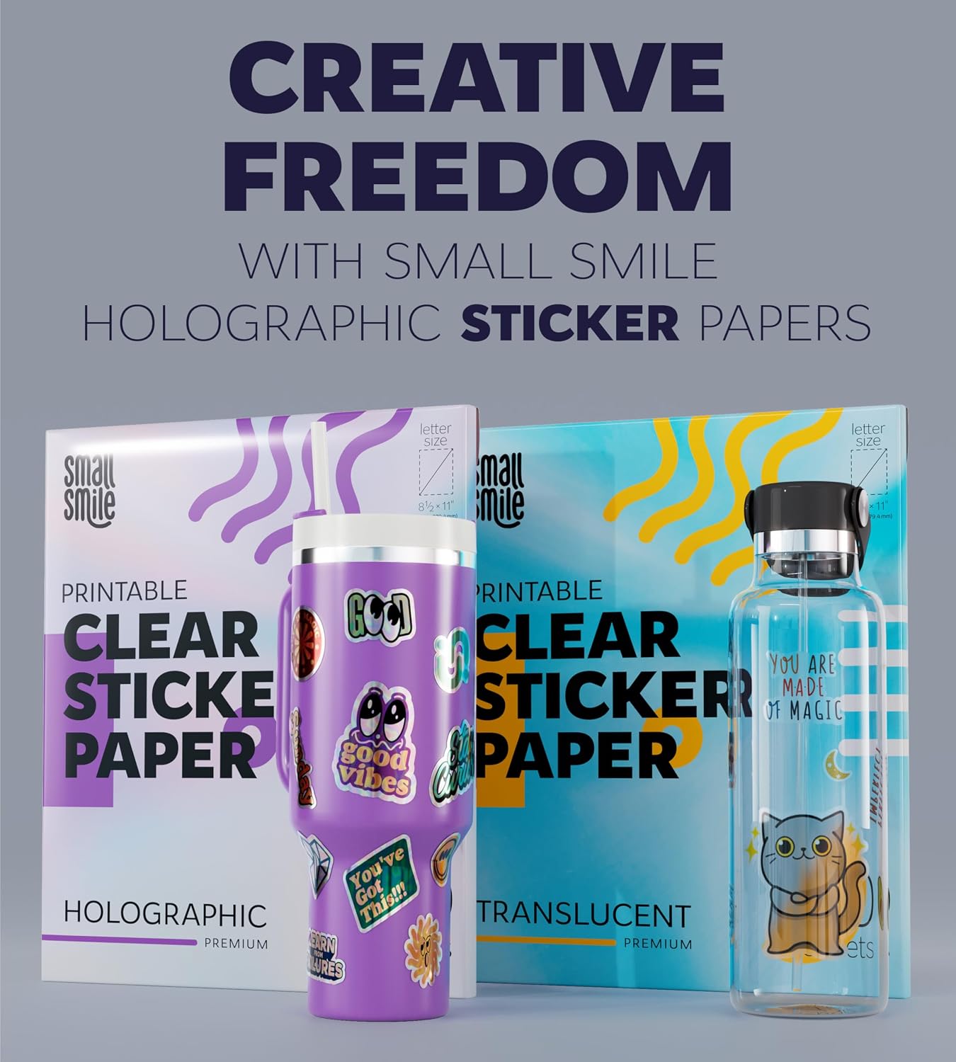 Clear Holographic Sticker Paper for Inkjet Printer and Laser – 50 Sheets, 8.5x11 Printable Vinyl Clear Sticker Paper, Waterproof Transparent Labels for DIY Stickers & Decals