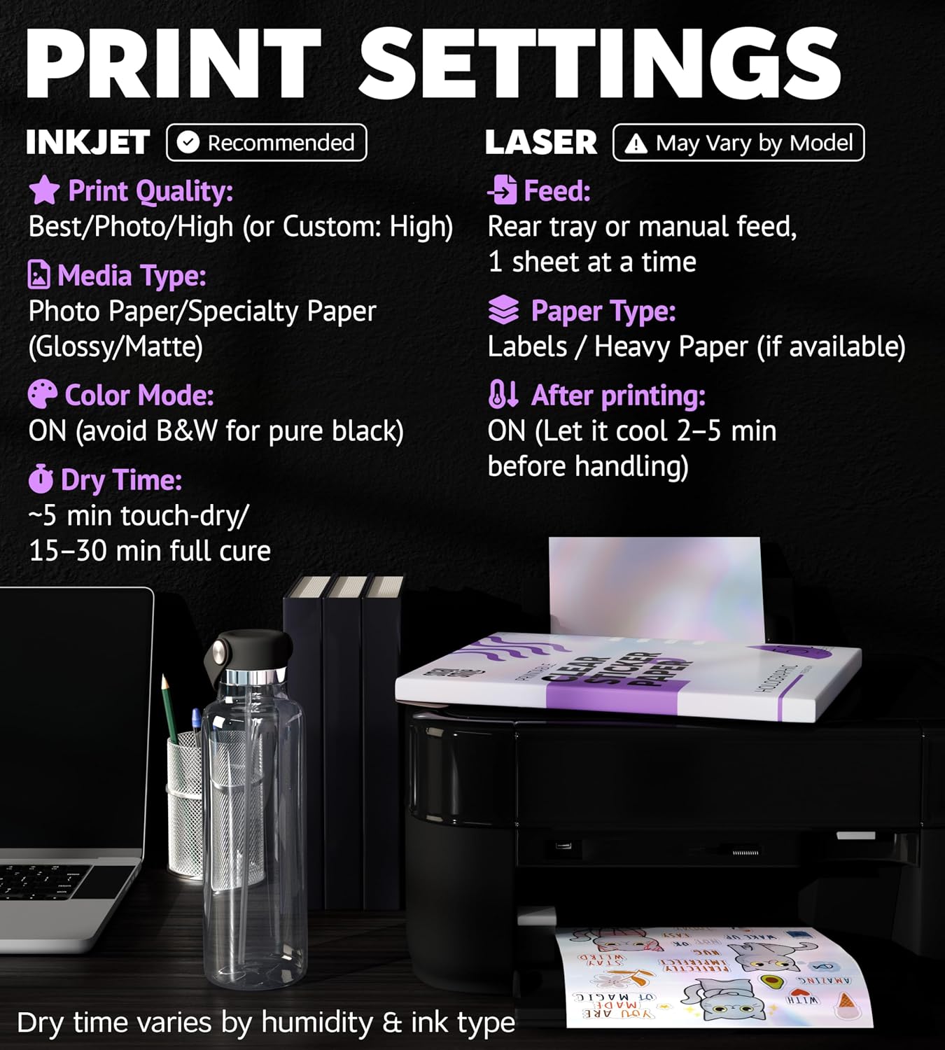 Clear Holographic Sticker Paper for Inkjet Printer and Laser – 50 Sheets, 8.5x11 Printable Vinyl Clear Sticker Paper, Waterproof Transparent Labels for DIY Stickers & Decals