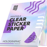 Clear Holographic Sticker Paper for Inkjet Printer and Laser – 50 Sheets, 8.5x11 Printable Vinyl Clear Sticker Paper, Waterproof Transparent Labels for DIY Stickers & Decals